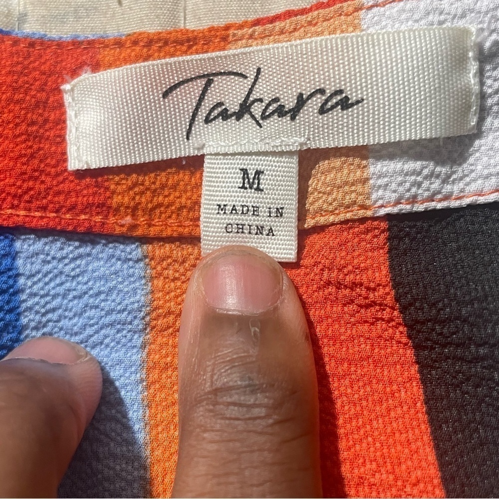 Takara Button Front Shirt Stripes Multi Color Blouse Top. - Picture 4 of 4